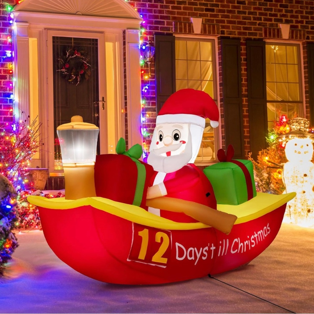 7 FT Christmas Inflatable Santa Claus Rowing Boat